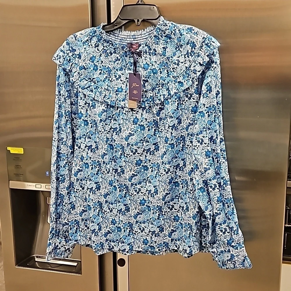 💕J. CREW💕 Smocked Popover Top ~ Liberty Elysian Day Floral Large L NWT